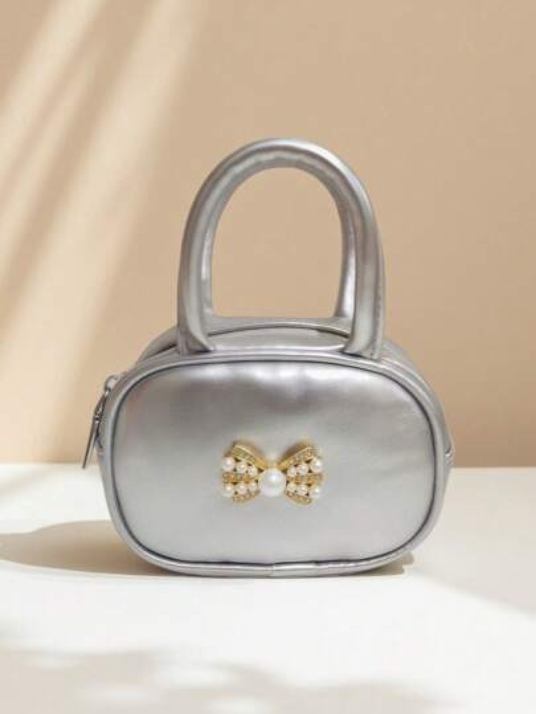 Children s Bag With Pearl Rhinestone Bow Decor Fashion New Style Girls Handbag Holiday Gift Princess Mini Bag Coin Purse Simple Small Round Bag