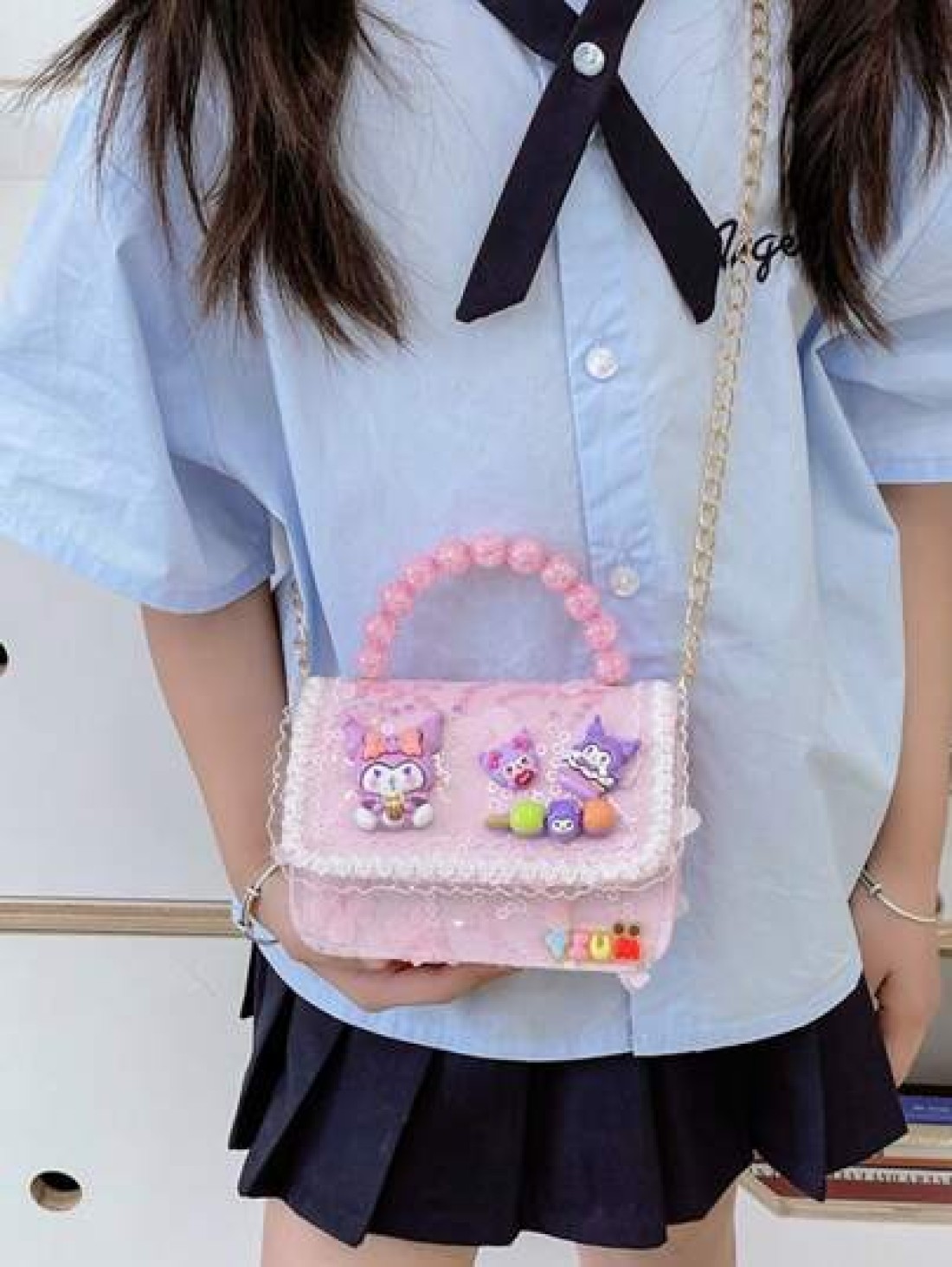 Sanrio A Kuromi Children s Bag A Multi Color Bead Handbag A Cartoon And Cute Accessory Bag A Mini And Small Handbag Bag A Daily Travel Clothing Matching Bag A Closed Shoulder Bag