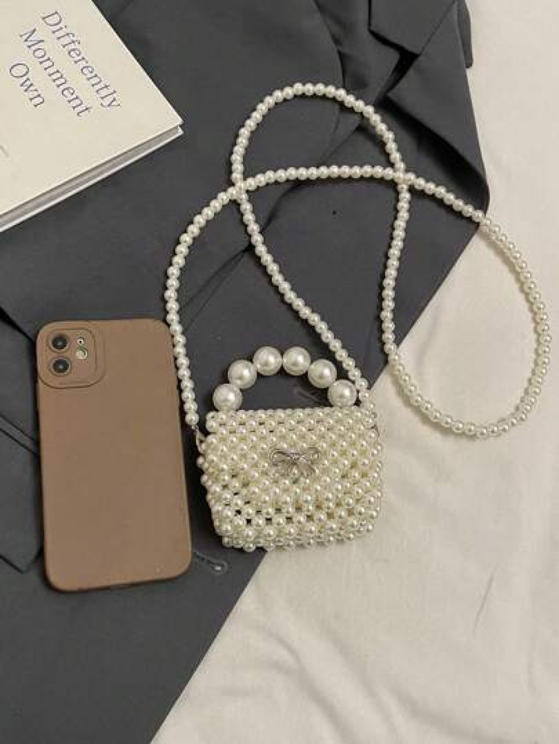Versatile Mini Retro Girl Crochet Faux Pearl Beaded Bag
