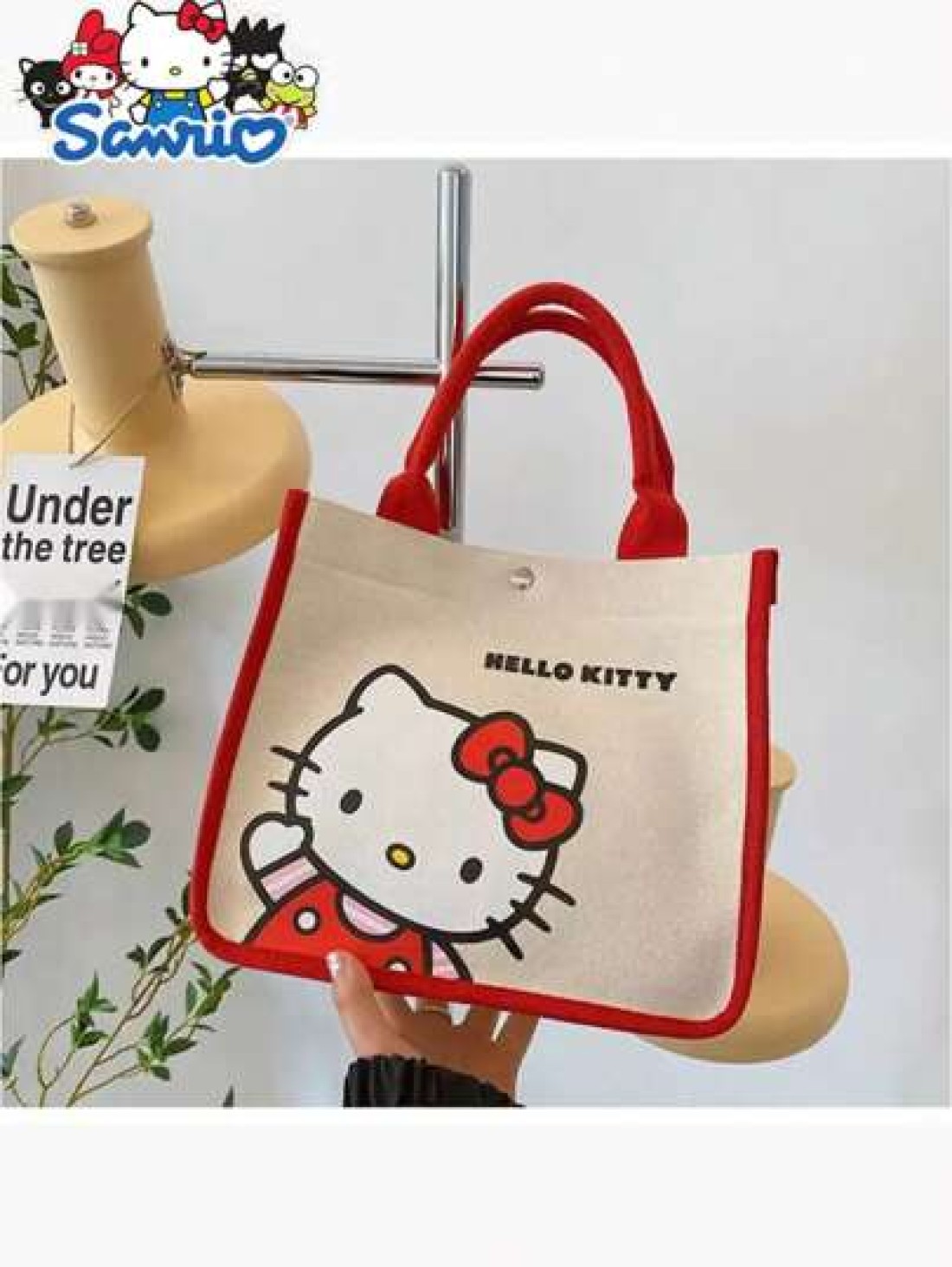 Sanrio Hello Kitty Canvas Kids Tote Bag Lightweight Cute Multifunctional Girl s Handbag With Cosmetic Bag Available In Red Green And Black
