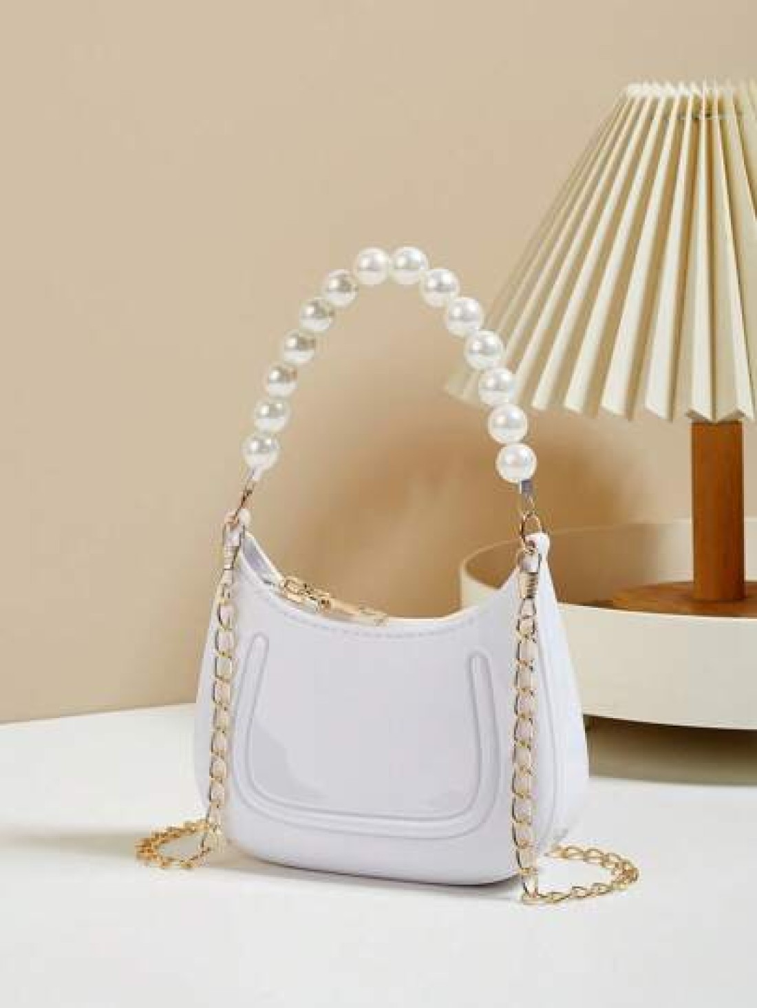 Mini Underarm Bag For Toddler Girls Pearl Decor Zipper Closure Handbag Lovely Gift Bag For Girls