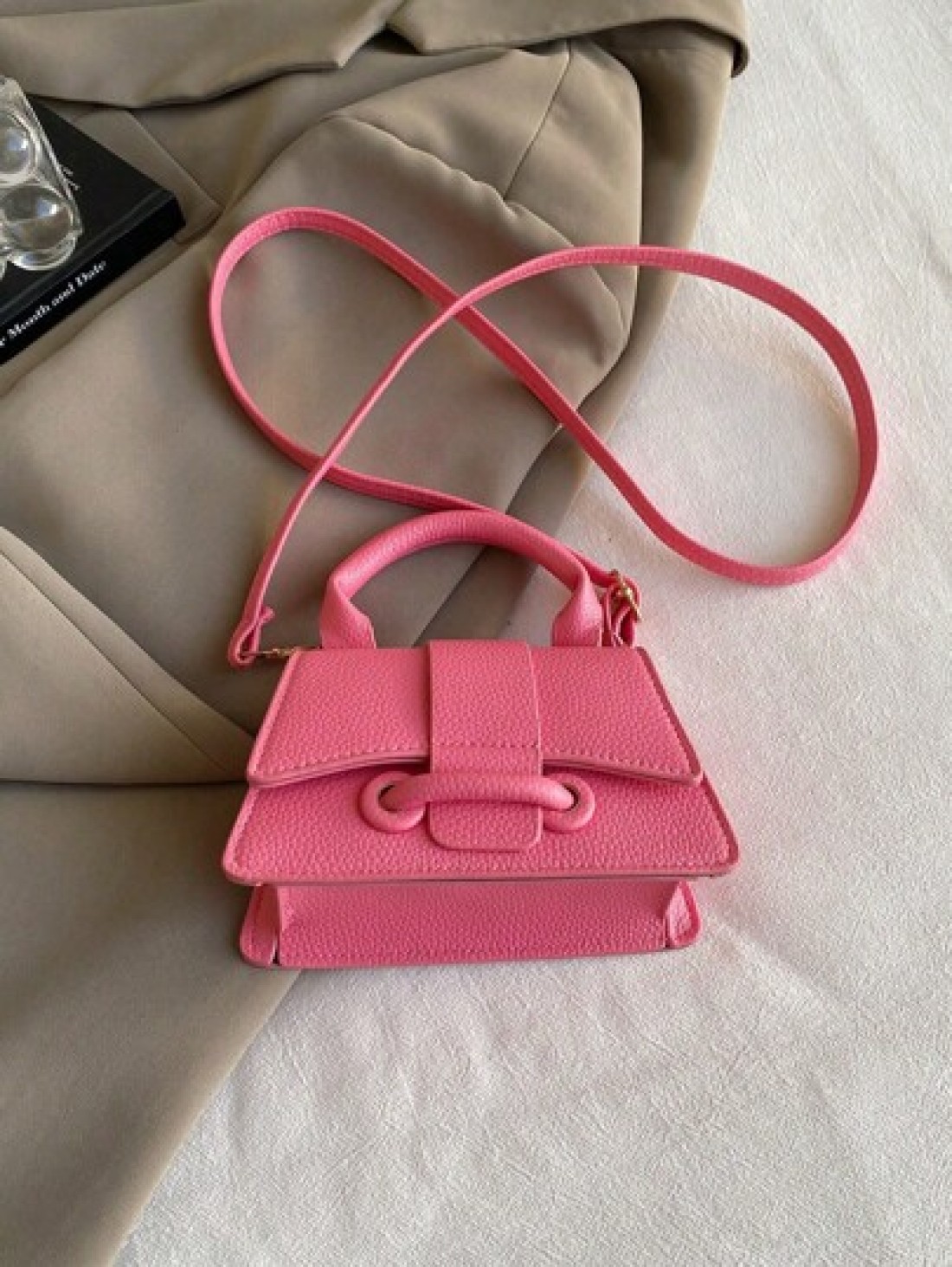 1pc Pu Magnet Closure Fashionable Solid Color Lychee Pattern Handbag Niche Design Stylish Shoulder Crossbody Bag Suitable For A Variety Of Occasions Adjustable Shoulder Straps Are Versatile And Not Pi