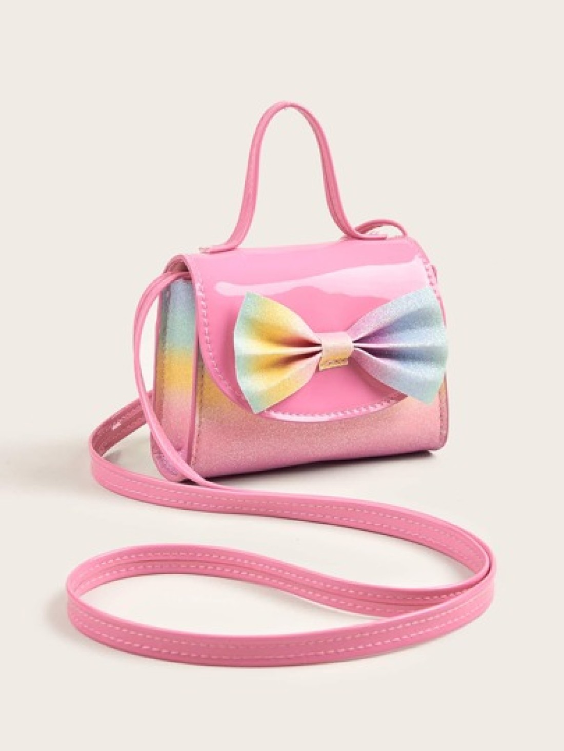 1pc Girls Cute Bowknot Mini Crossbody Bag In Holographic Plaid Print Coin Purse