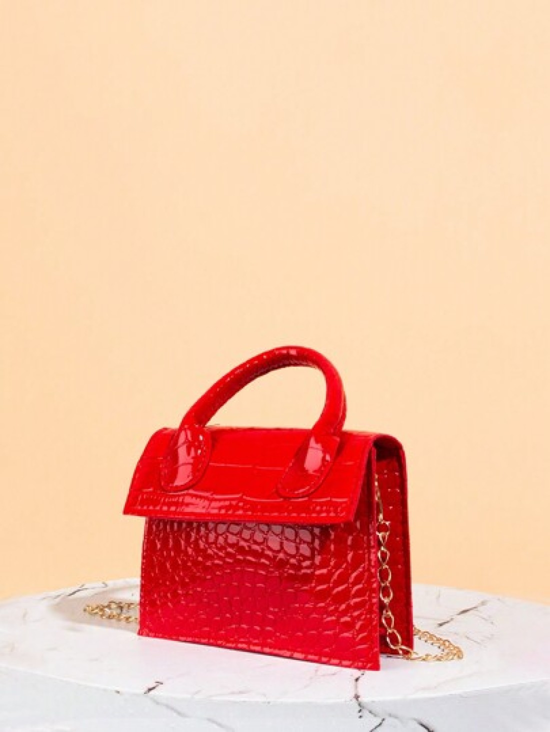 Glossy Patent Leather Chain Strap Satchel
