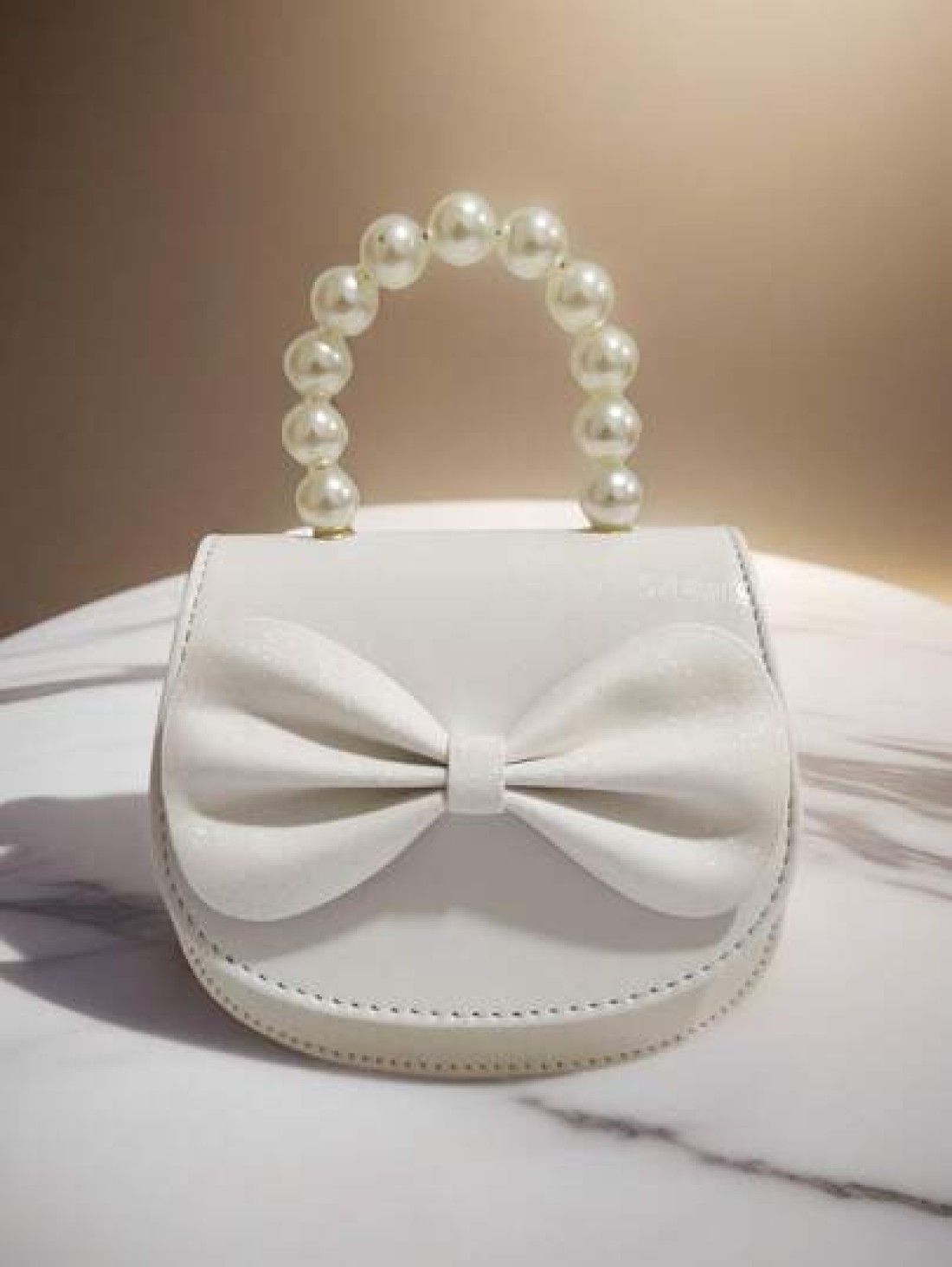Children s Fashionable Pearl Handbag Holiday Gift PU Leather Butterfly Decor Round Pouch Stylish Princess Mini Purse For Girls
