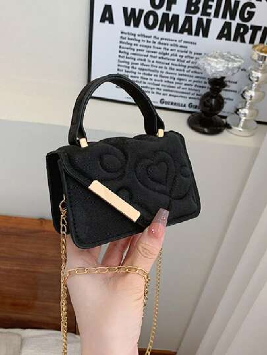 1pc Niche Bag Mini Leather Bag Small Square Bag Love Flower Print Multifunctional Metal Chain Casual Fashion Handbag Suitable For Teenagers To Travel Daily Matching Suitable For Shopping And Daily Use