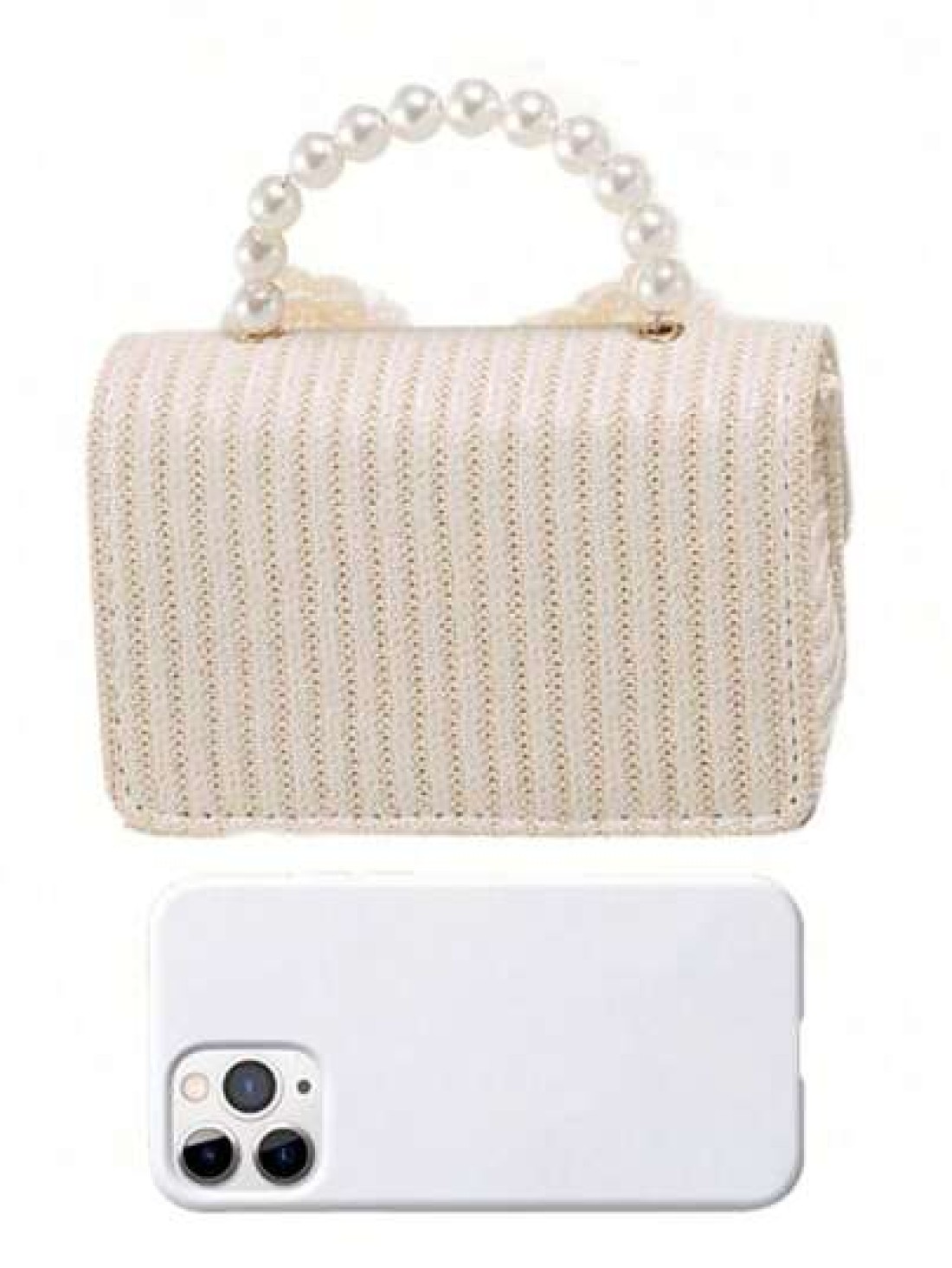 Straw Crossbody Bag Portable Faux Pearl Beaded Lace Bow Decor Handbag Ideal Gift Choice