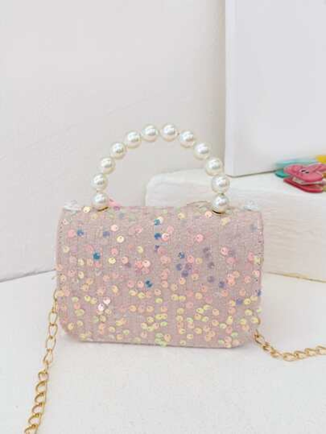 Mini Glitter Decorated Fashion Faux Pearl Satchel For Evening Party