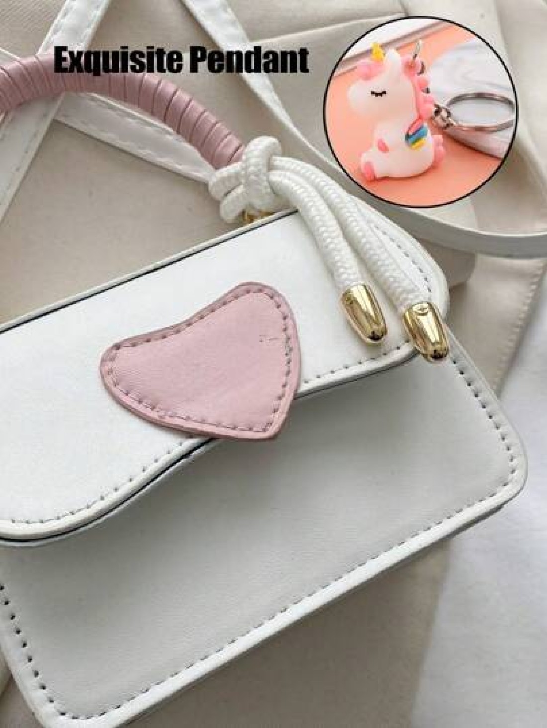 1 Pc Mini Girls Heart Shaped Color Block PU Fashion Shoulder Handbag Crossbody Bag Suitable For Daily Use
