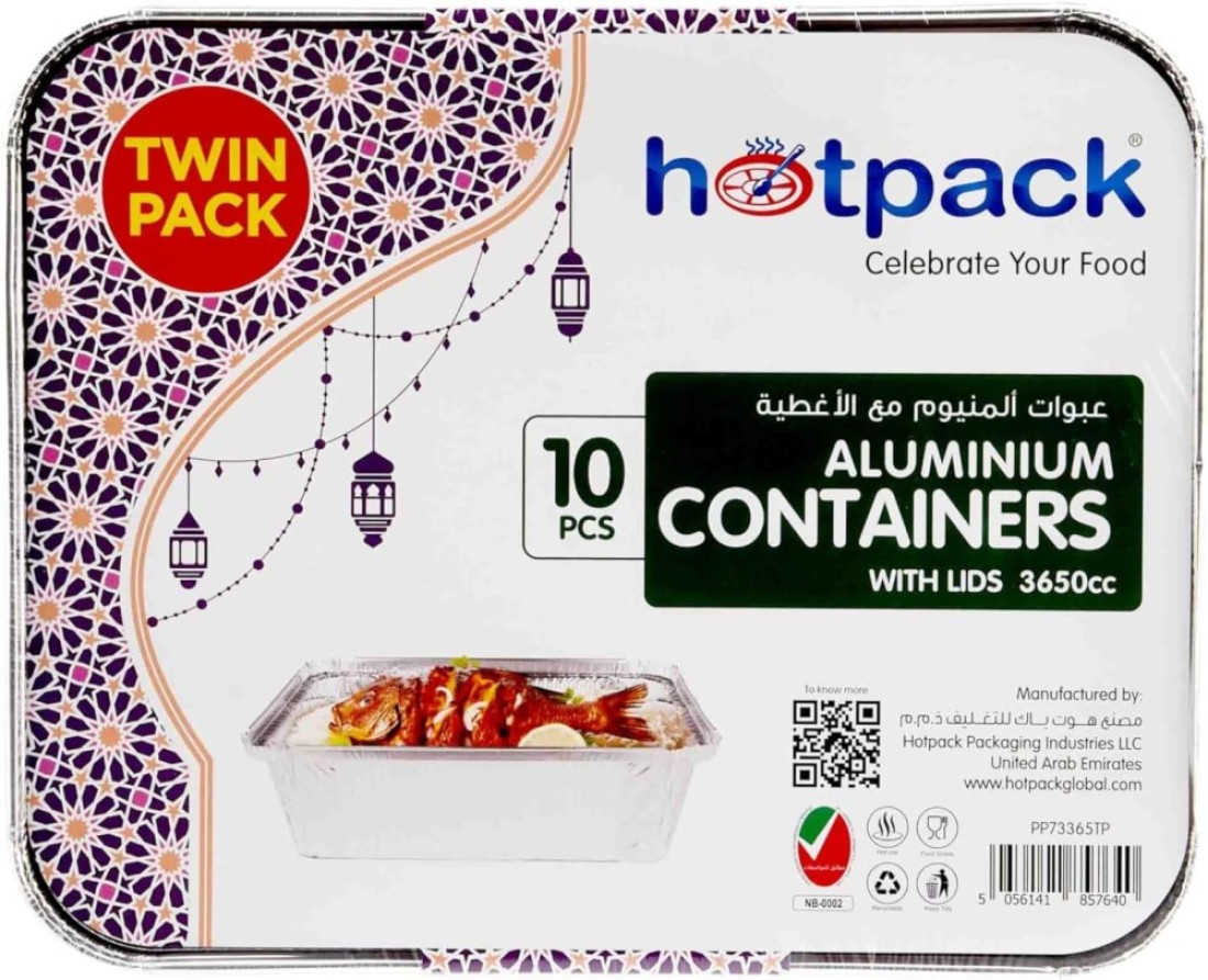 HOTPACK ALUMINIUM CONTAINERS WITH LIDS 3650cc TWIN PACK-10PCS