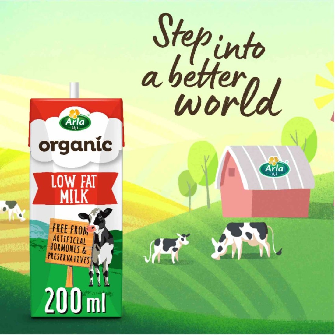 Arla Organic Low Fat Milk Multipack, 200ml Pack of 6
