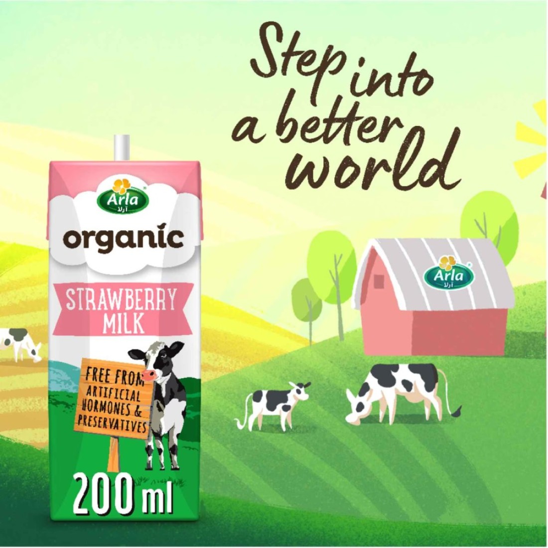 Arla Organic Strawberry Milk Multipack, 200ml Pack of 12