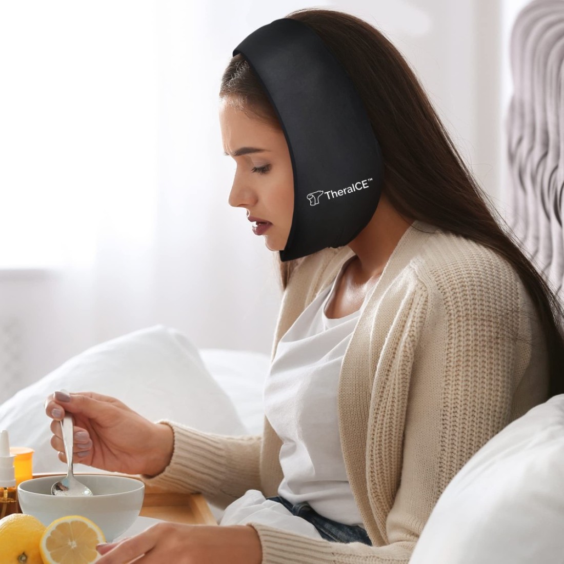 TheraICE Soft Wisdom Teeth Recovery Ice Pack Face Wrap TMJ Pain Relief Product Dental Oral Surgery Ice Pack Jaw Chin Tonsillectomy Head Facial Jaw Bra Stretchable Cold Gel No Hard Insert1 Size