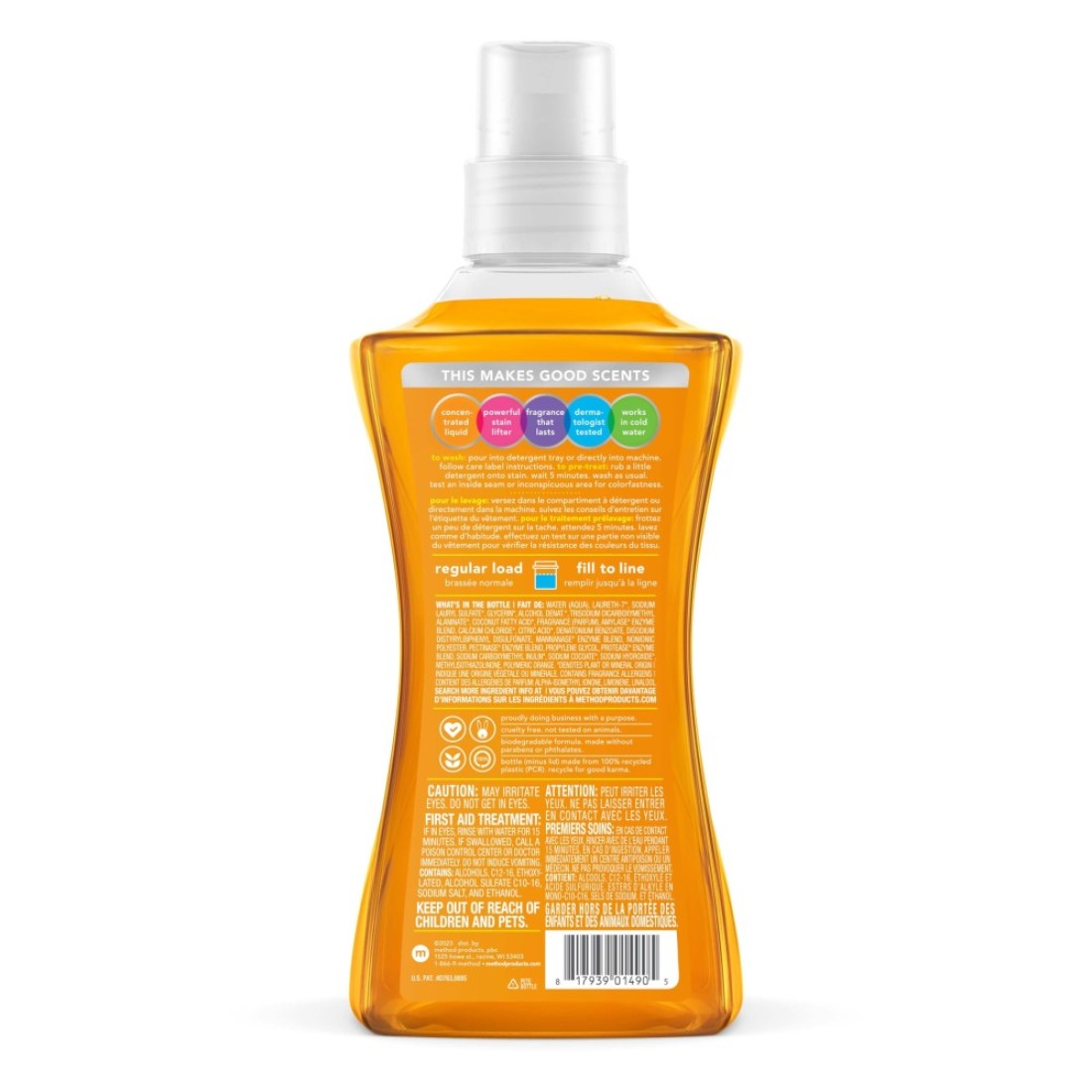 MethodLiquid Laundry Detergent Ginger Mango 66 Loads Per Bottle Hypoallergenic Biodegradable Formula PlantBased Stain Remover 535 Fl Oz Pack of 1