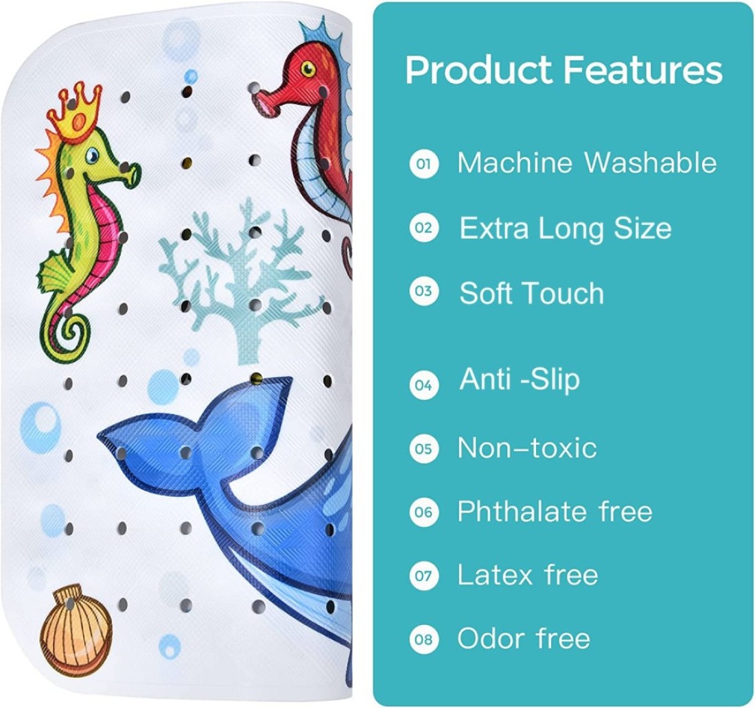 Tubozadi Baby Bath Mat for Tub Kids Non Slip Bathtub Mats Baby Extra Long 40X16 Inch Bathroom Toddler Anti Slip Shower Mat with Suction Cups Drain HolesMachine WashableWhale