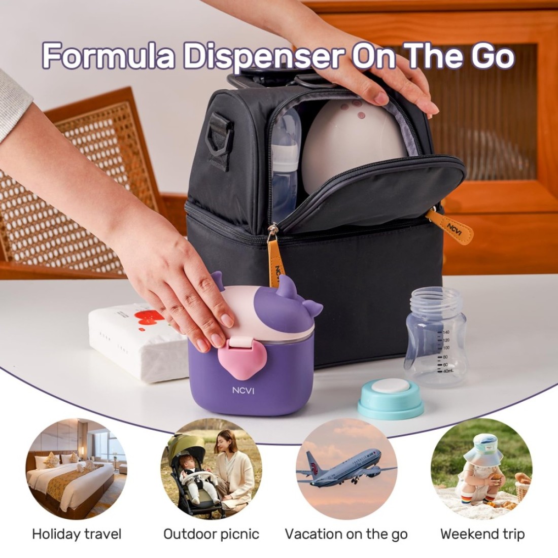 NCVI Baby Formula Dispenser On The Go Formula Container to Go Formula Holder for Travel Outdoor Picnic with Baby Infant Portable Container for Milk Powder Snacks Candy Fruits Purple