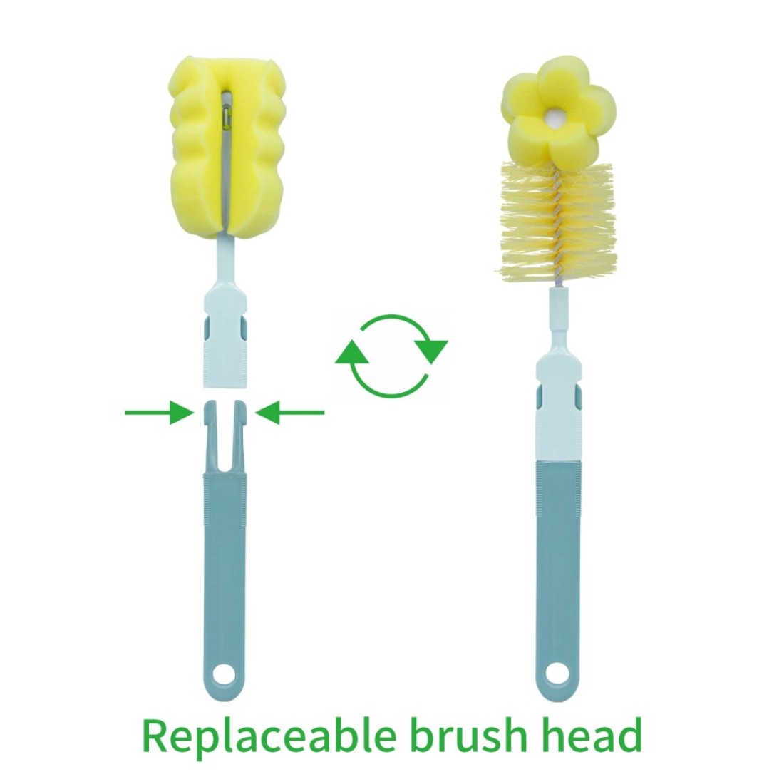 SEBIKAM Baby Bottle Brush 4 in 1 Bottle Scrubber Cleaner Brushes Set Sponge Milk Water Brush Kit Includes Baby Bottle Cleaner Brush Nipple Brush Straw Cleaner Green