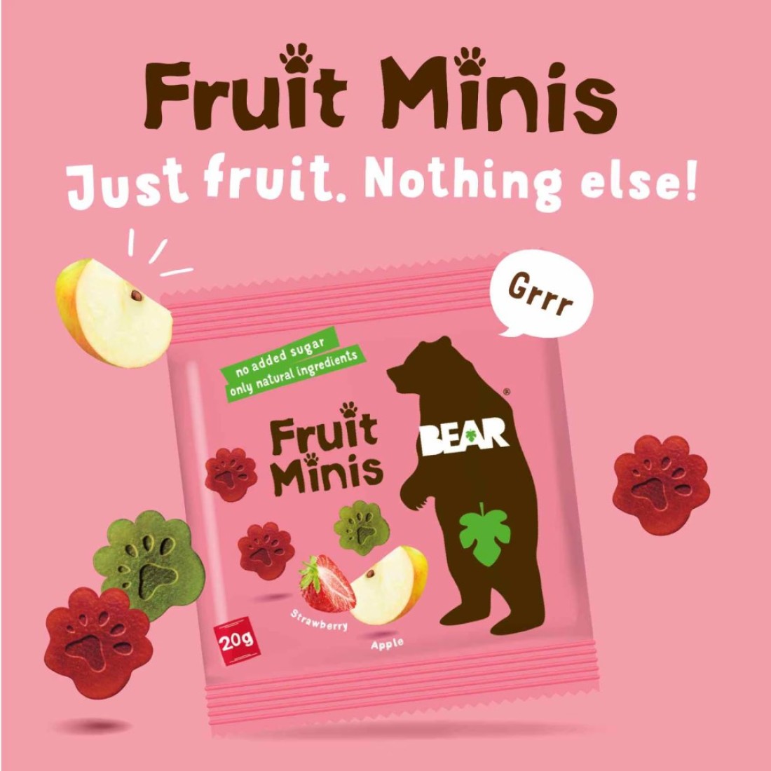Bear Dino Paws Strawberry And Apple Pure Fruit Snacks 20g Pack of 5