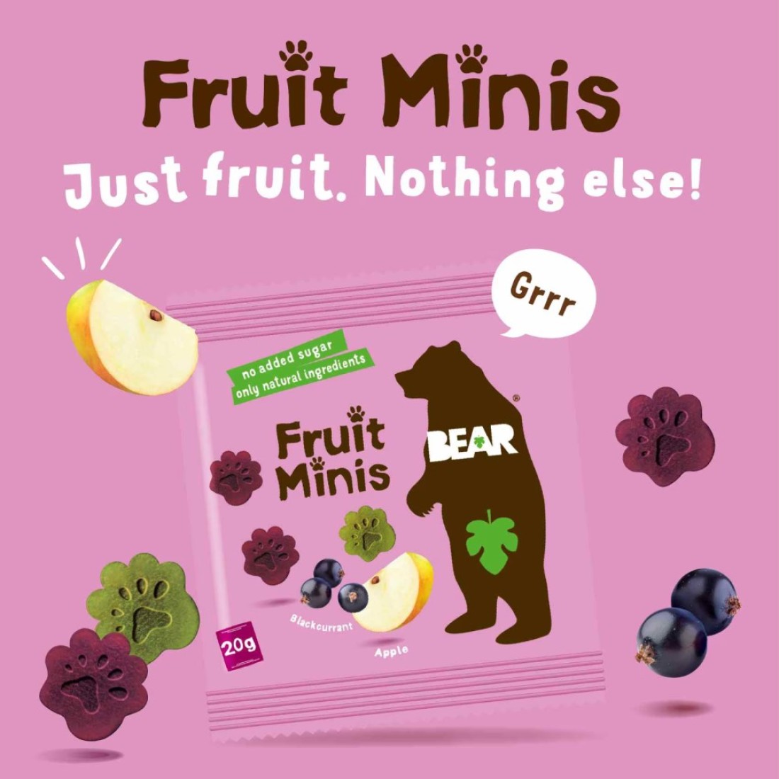 Bear Paws Apple And Blackcurrant Pure Fruit Snacks 20g Pack of 5