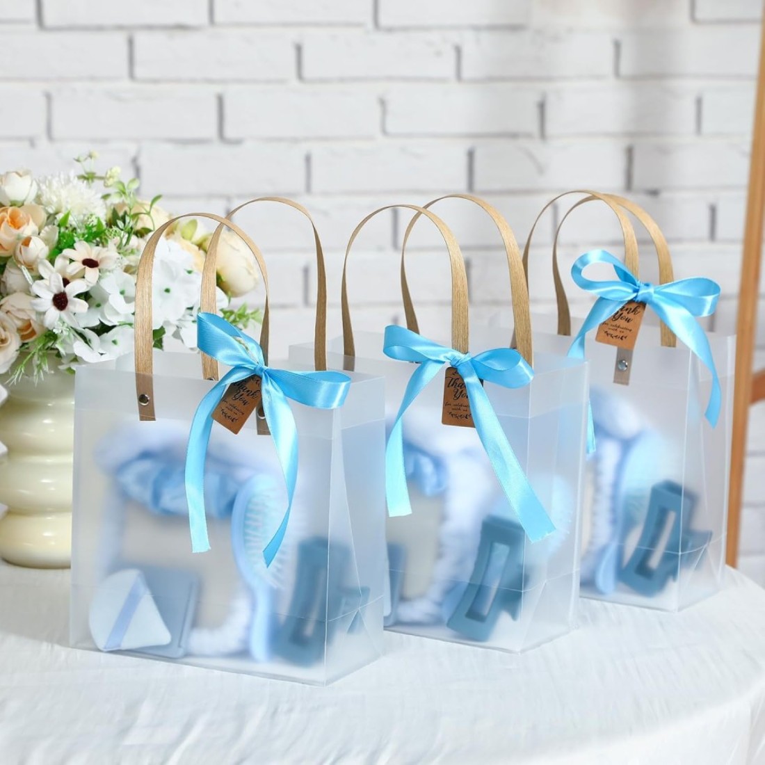 6 Sets Baby Shower Prizes for Winners Gifts Headband Hair Brush Jewelry Box Compact Mirror Powder Puff Hair Tie Claw Gift Bag Bridal Shower(Blue)