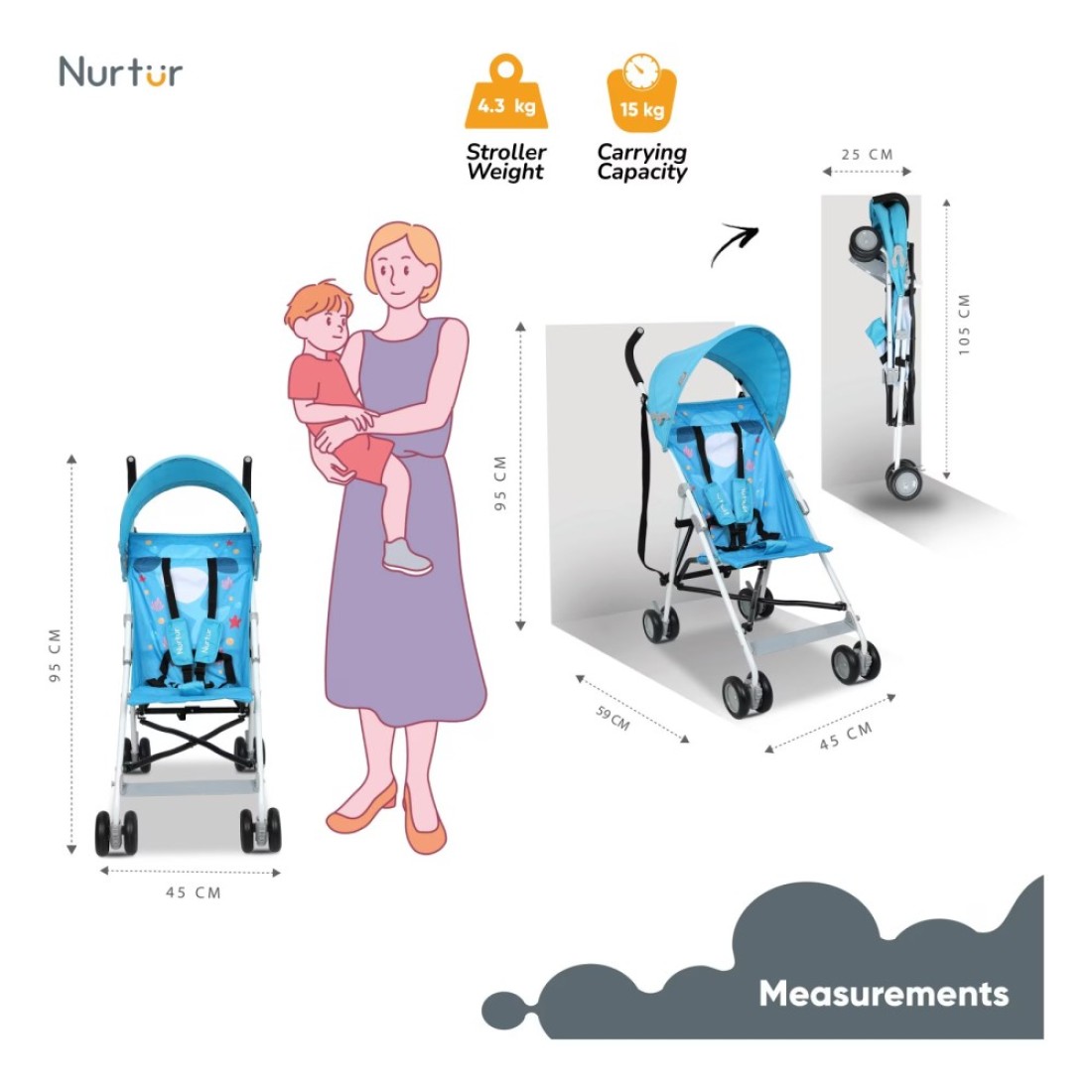 Nurtur Baby Canopy Stroller B801FT-NR10 45x59x95cm