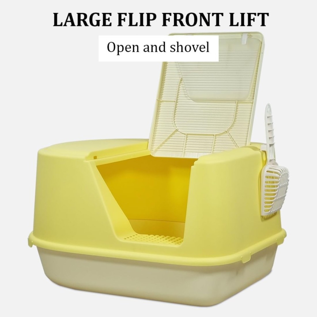 Fully enclosed cat litter box with Transparent door, Litter scoop, and Sand drop pedal, Spacious &amp; Splash-proof design cat toilet for indoor cats, Odor-resistant 65 cm (Yellow)
