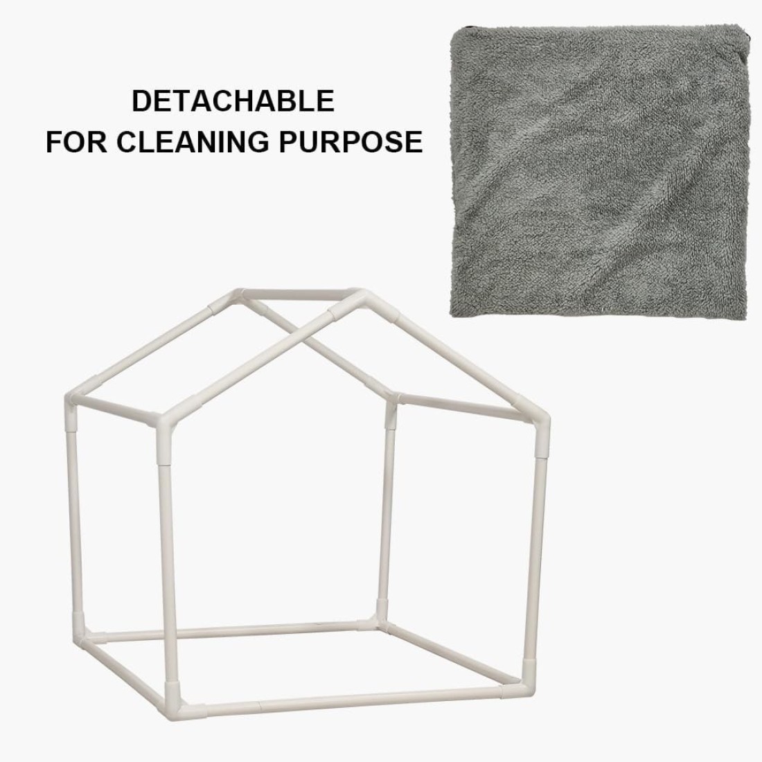 House-design cat shelter with a removable soft mat, Indoor cat bed for medium to large sized cats, Detachable, Easy to cleans and assemble, Anti-slip bottom 42 cm (Grey)