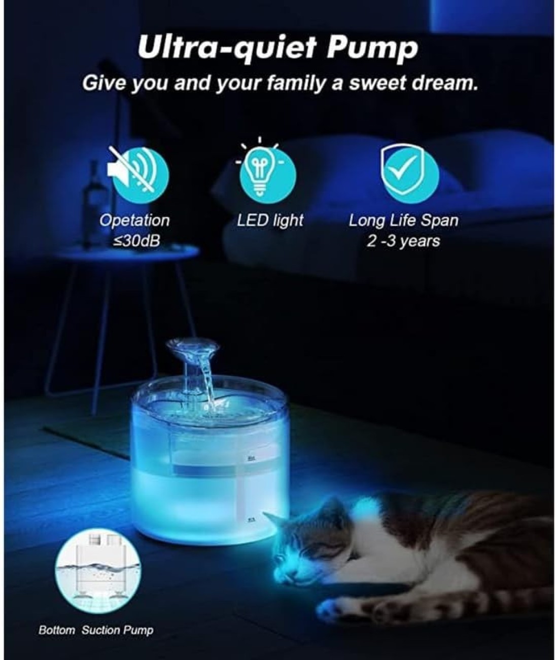 Jinou Cat Water Fountain - Made With Premium Quality Acrylic Glass - Pet Water Fountain With 3 Litre Water Tank- For Cats, Dogs &amp; Other Pets