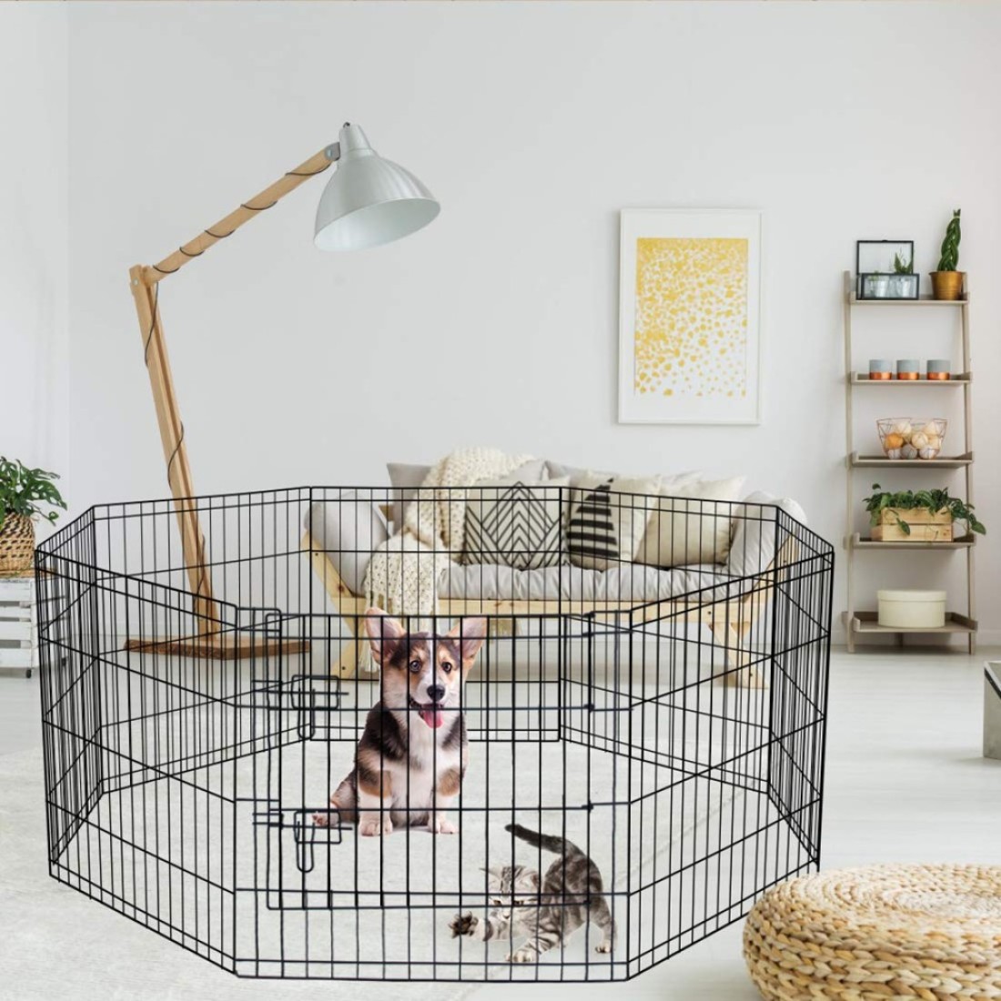 Artmeer Pet Playpen Puppy Playpen Kennels Dog Fence Exercise Pen Gate Fence Foldable Dog Crate 8 Panels 24 Inch Kennels Pen Playpen Options Ideal for Pet Animals Outdoor IndoorBlack 24x24