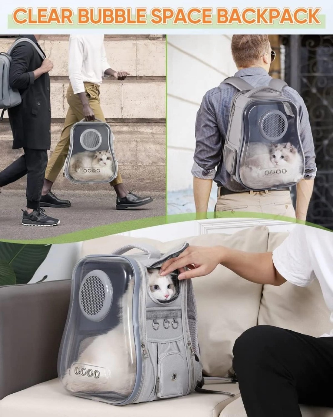 Vsell24 Cat Backpack Carrier Transparent Space Capsule Backpack For Traveling, Camping And Hiking For Cats Kittens And Puppies 40X33.5X24Cm