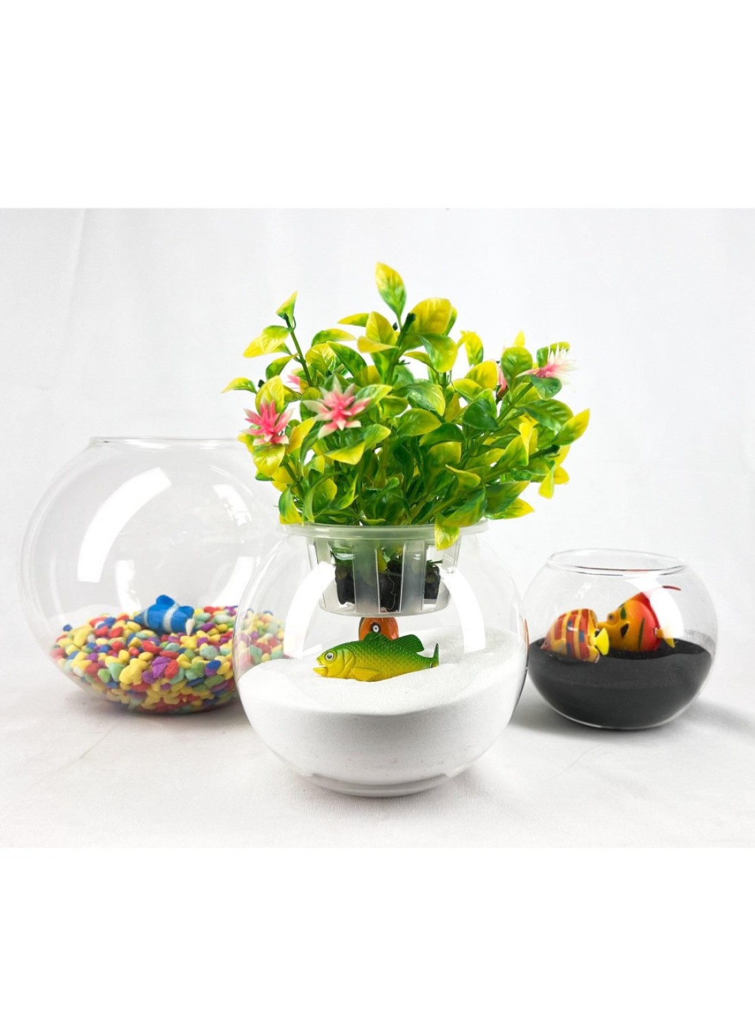 Glass Aquarium Bowl 6-Inch with Integrated Decorative Plant Holder with Lid (Large)