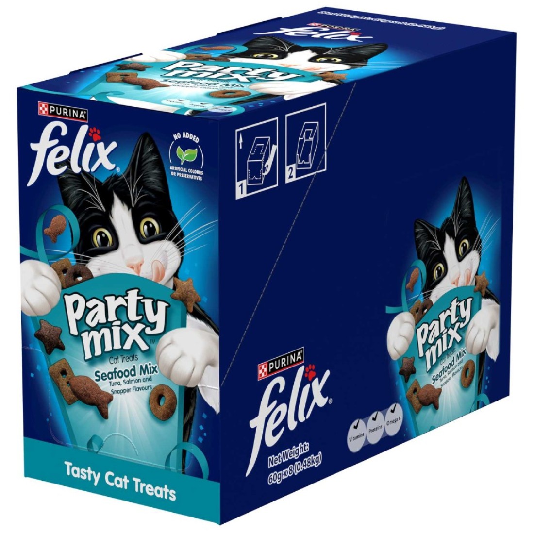 Purina Felix Party Mix Seafood Mix Dry Cat Treats, 60g Pack of 8