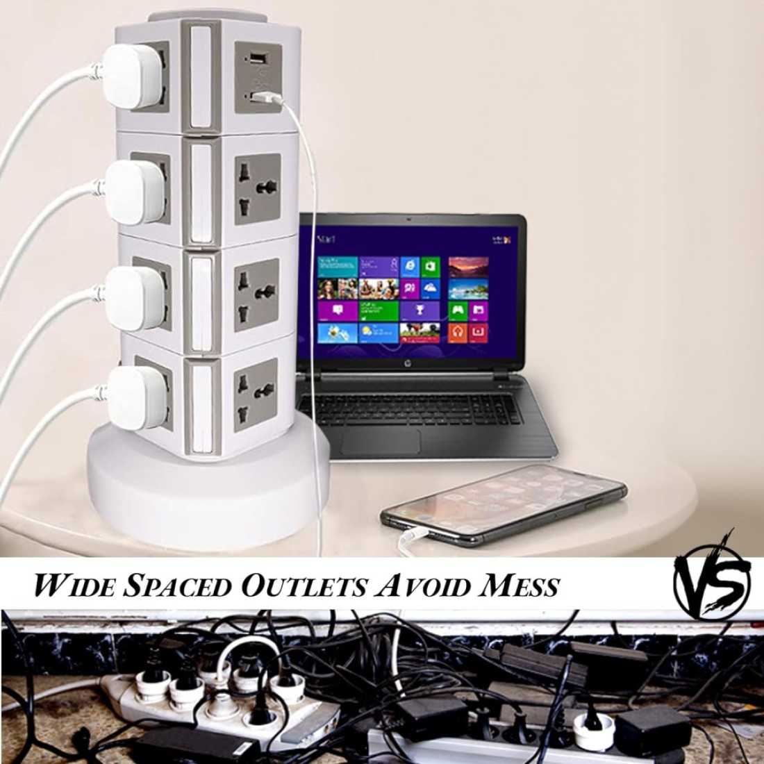 MODI 4 Layers Tower Extension Cord Socket USB Ports