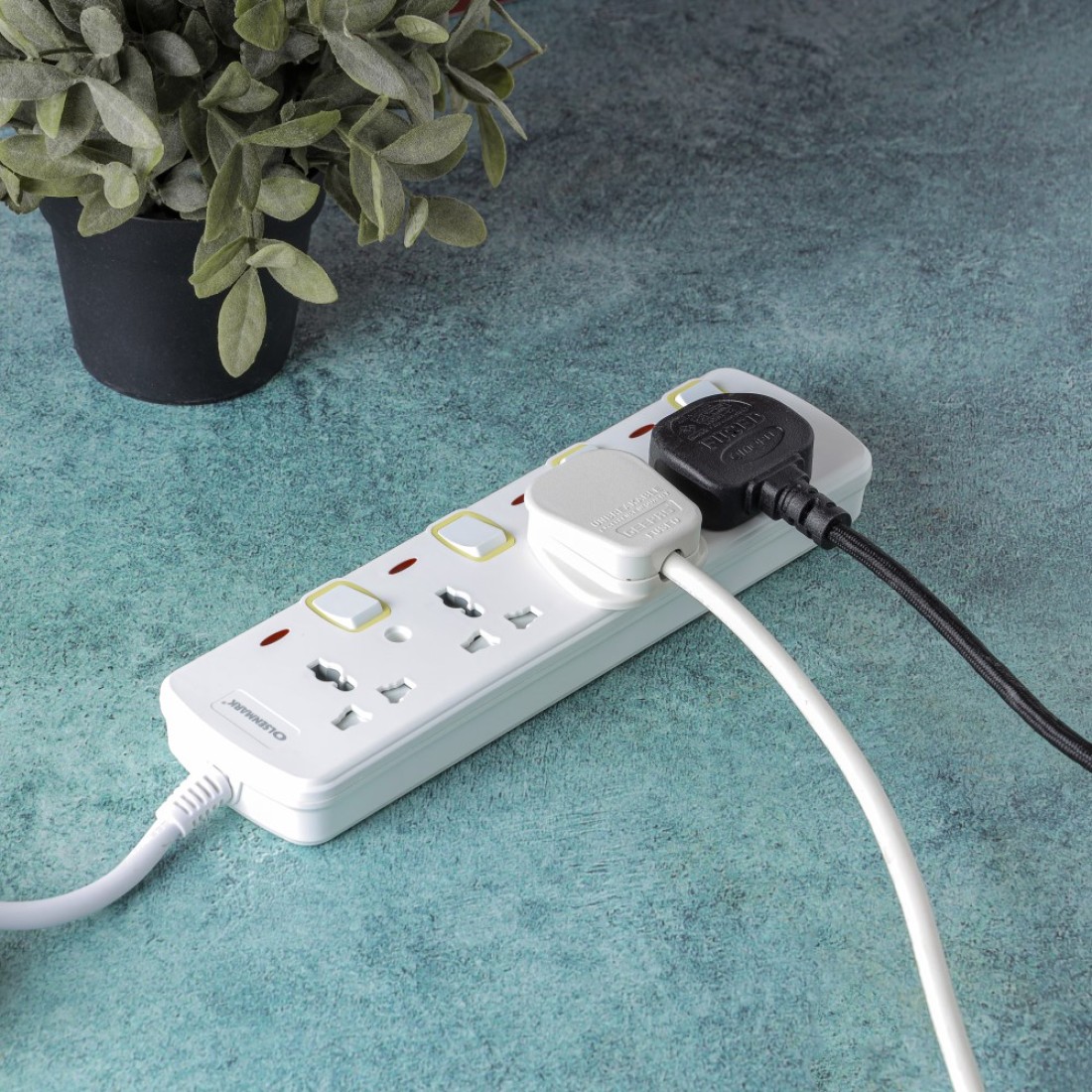 Olsenmark 4 Way Power Socket with Individual Switches- OMES1728D/ Equipped with PP Fire Proof Housing, Copper Parts, and Child Safety Shutter/ 3-meter Extension Cord, Ideal for Home, Office,