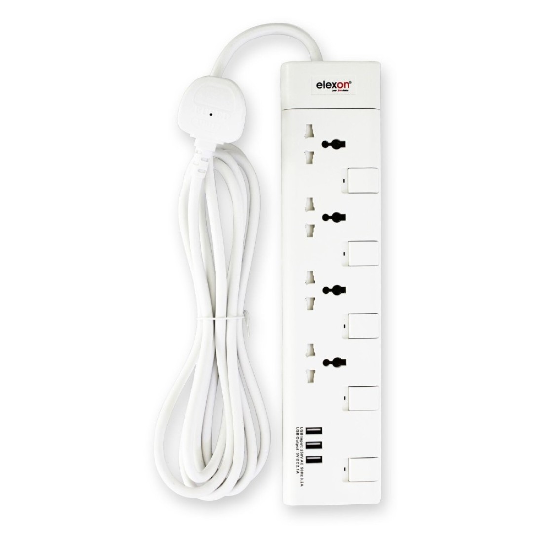 Elexon 4-Way Power Extension Socket With USB Port 13A El-903S White 2m