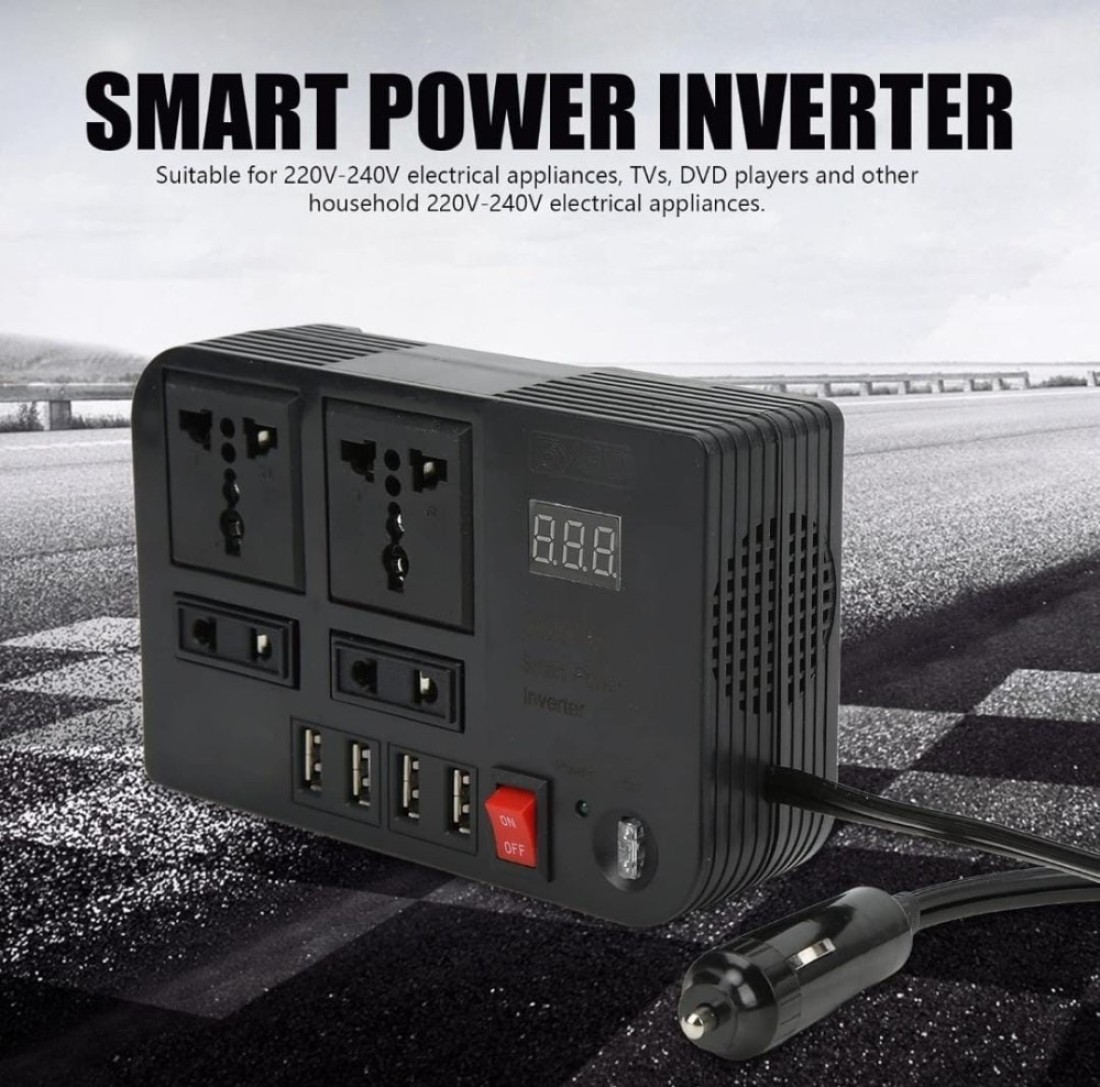 Sprintee Car Power Inverter DC 12V/24V to 220V AC 4 USB Fast Charging Ports & 2 Universal Sockets Portable Power Converter for Vehicles
