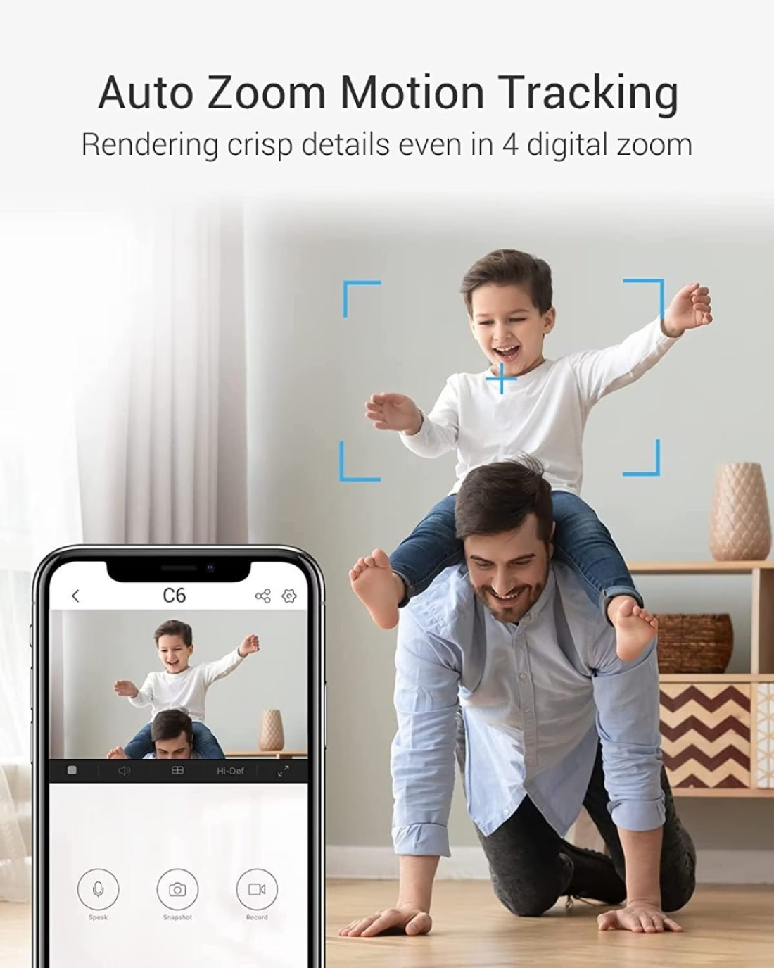 EZVIZ 2K+ AI Security Camera Indoor, AI Powered Human/Pet/Crying Detection, Starlight Colour Night Vision, Auto-Zoom Tracking, Two-way Audio&amp;Calling, 2.4G/5G WiFi, SD Card/Cloud Storage(C6)