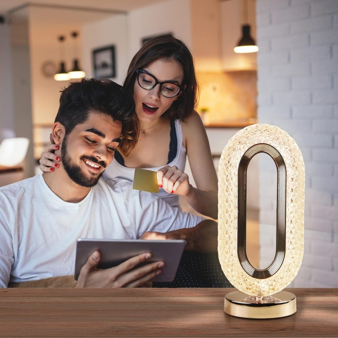 Fitto Touch Control Crystal Table Desk Lamp - Elegant LED Light with Adjustable Brightness, Dimmable Touch Sensor, Modern Decor for Office, Bedroom, Living Room, Nightstand, and Study