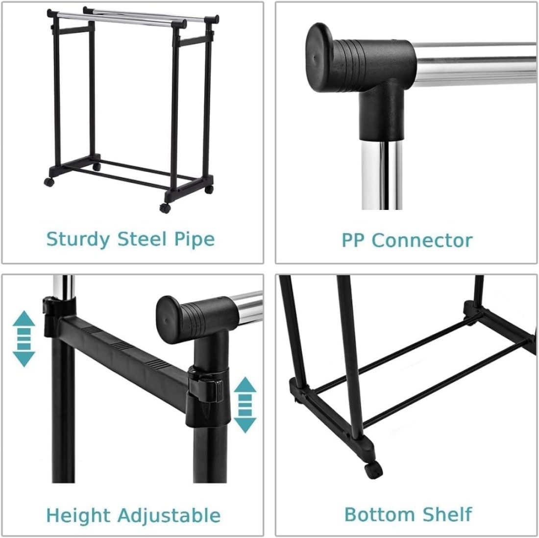 Fitto Clothes Drying Foldable Stand - Adjustable &amp; Space-Saving, Black, Portable Laundry Rack for Indoor &amp; Outdoor Use