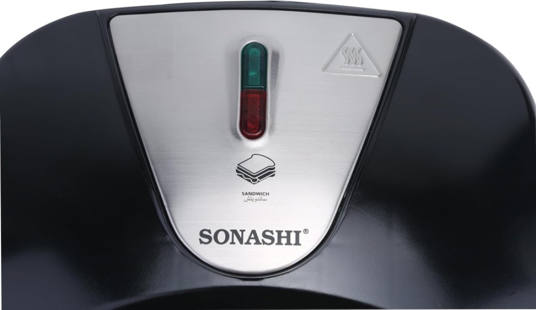 Sonashi 2 Slice Sandwich Maker With Non-Stick Plates, Overheat Protection, Power On/Off And Ready Indicator, Perfect For Breakfast, 750W, SSM-884, Black/Silver
