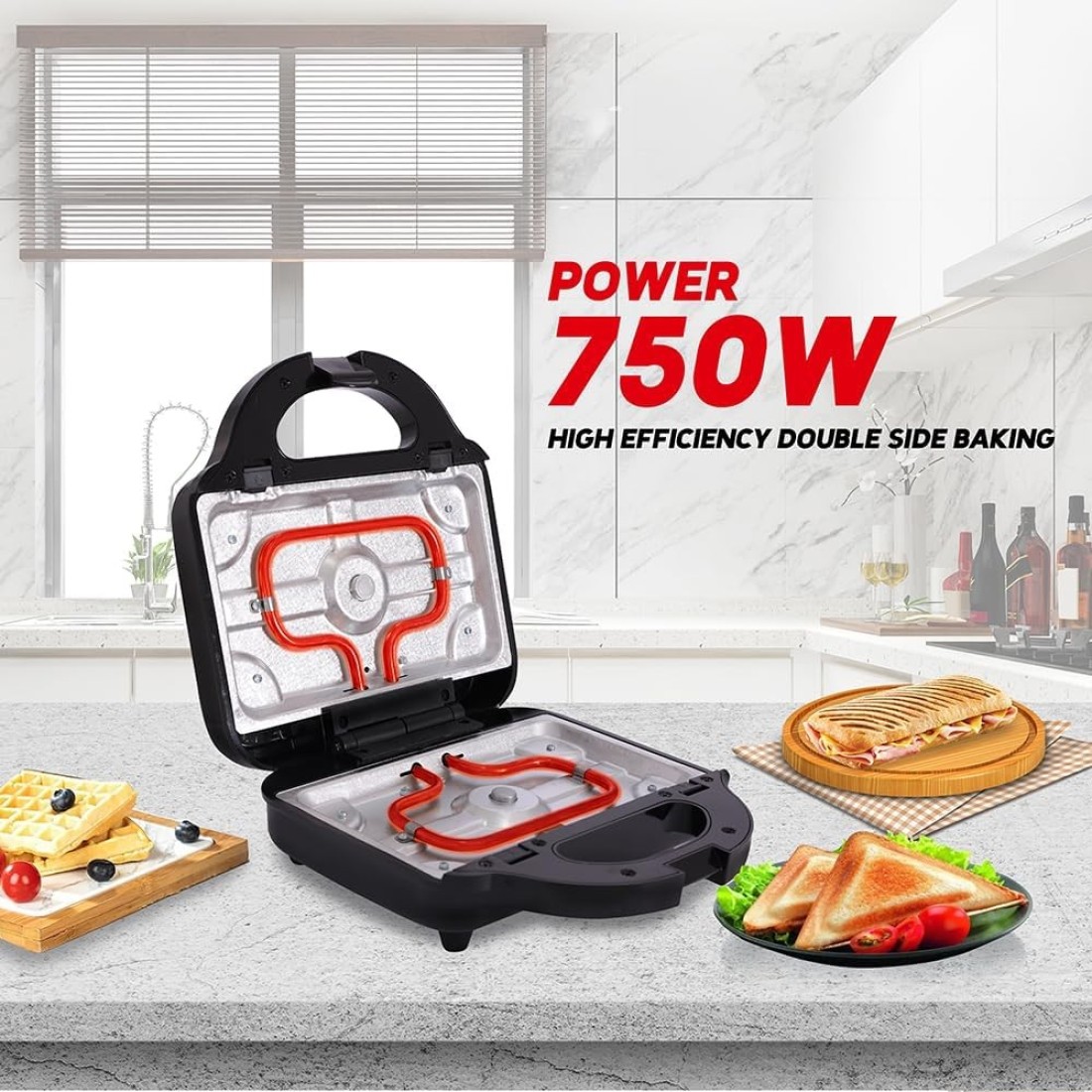 AFRA 3 In 1, 2 Slice Non-Stick Sandwich Maker, 750 Watts With Detachable Plates, Sandwich/Grill &amp; Waffel Plates, AF-8023SMSS, 2 Year Warranty