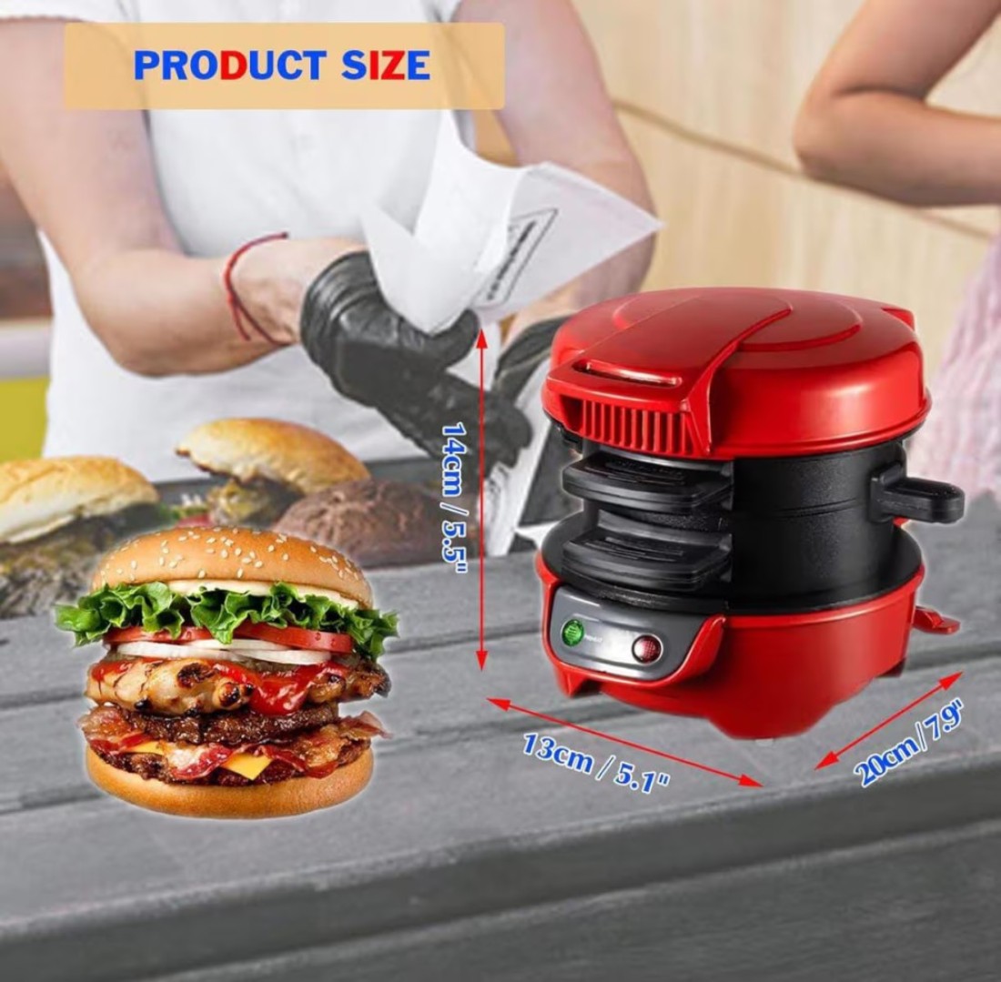 Kitchen Desk Sandwich Toaster Burger Maker, Panini Press with Egg Rings and Timer, Efficient Non-Stick Heating Plates, for Hamburgers, Waffles Snacks Burger Sandwich Maker