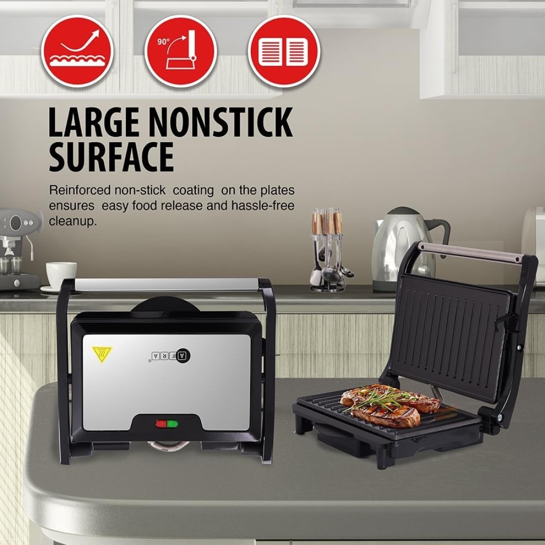 AFRA 2 Slice Non-Stick Grill-Sandwich &amp; Panini Maker, 750 Watts With Oil Tray, Stainless Steel, AF-7520PMSS, 2 Year Warranty