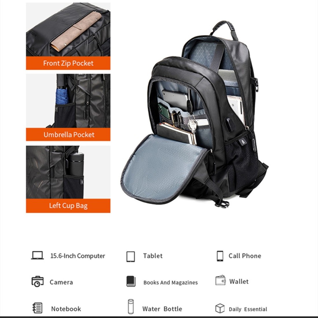 Arctic Hunter 26 L Laptop Backpack Water Resistant Anti-Theft Pocket with USB Port and Separate Laptop Compartment Premium Office Backpack B00387 Black