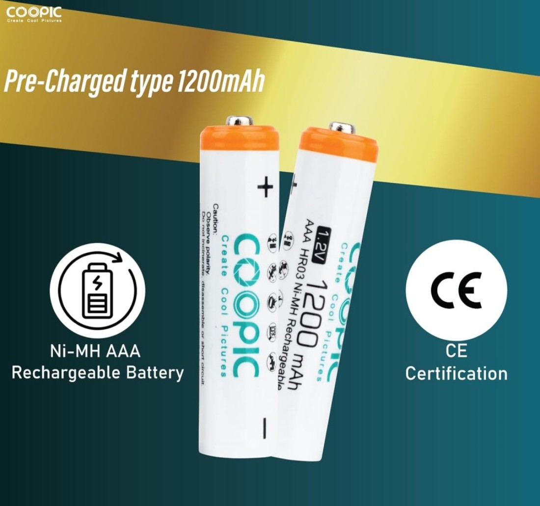 COOPIC Create Cool Pictures Rechargeable AAA Batteries, 1200mAh High Capacity Batteries 1.2V HR03 NiMH Low Self Discharge (4pcs)…