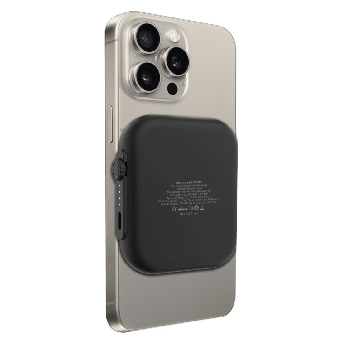 Swiss Military Portable Wireless Magnetic Charging Power Bank Black 5000mAh 20W