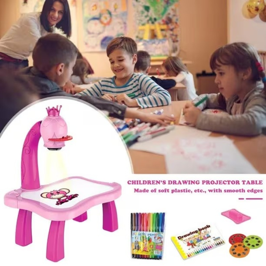 Child Smart Projector Table &ndash; Educational Drawing Playset for Toddlers, Interactive Toy for Kids Age 3+ Fun Learning Projector Toy for Boys &amp; Girls