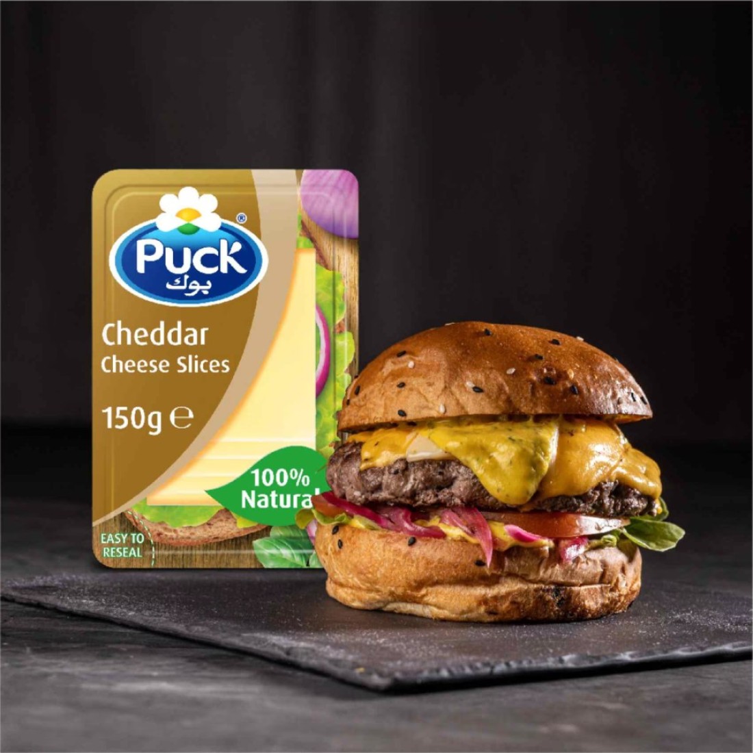 Puck Cheddar Natural Cheese Slices, 150g