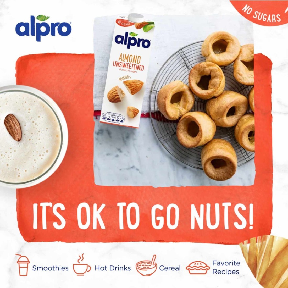 Alpro Almond Unsweetened Drink, 100% Plant-Based, Lactose Free 1L