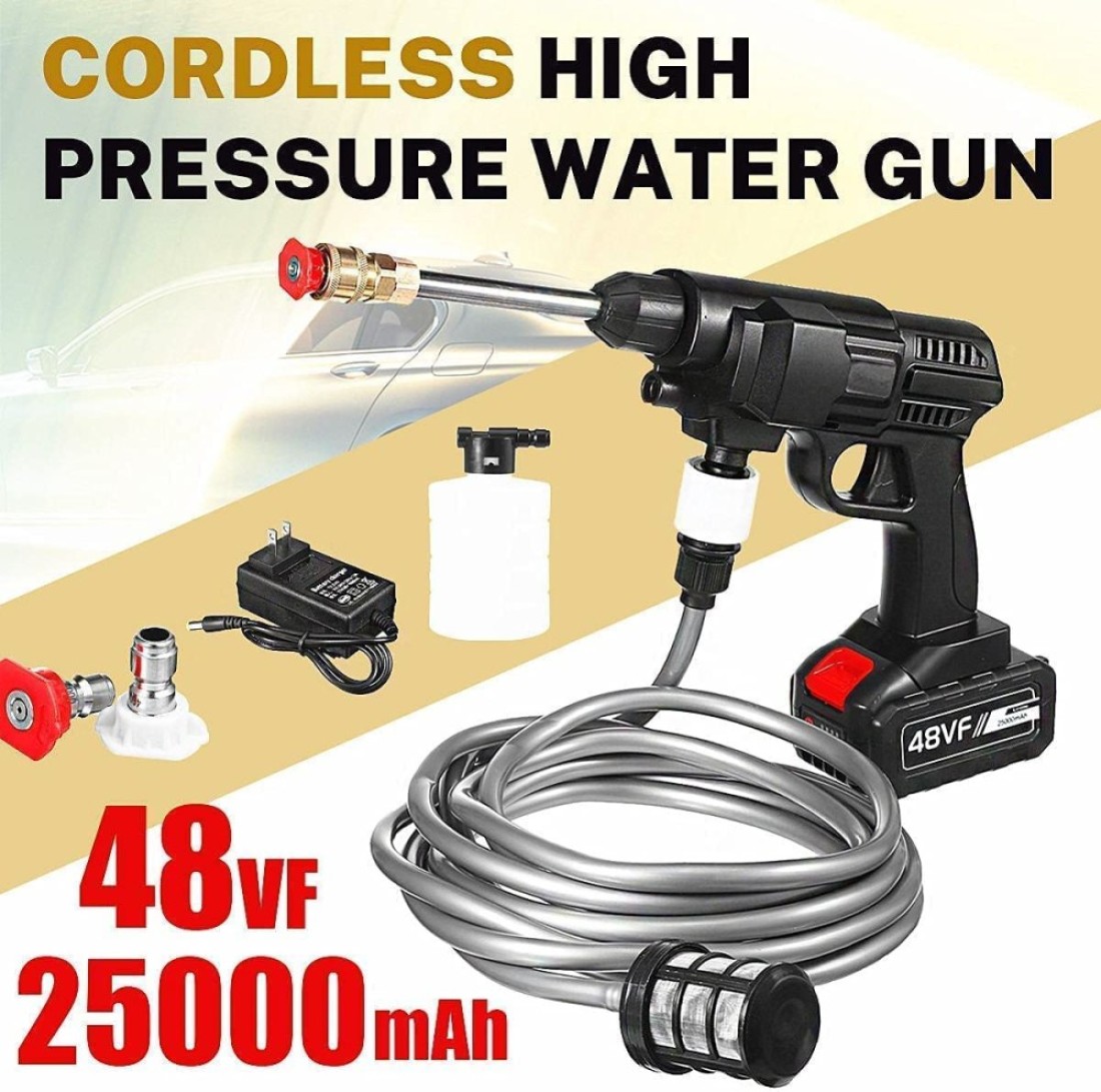 Generic YU Well 48V 25000mAh 30Bar Cordless High Pressure Car Washer With Nozzles Water Gun Set